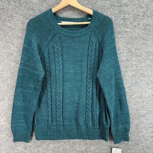 New Peter Nygard Sweater Pullover Women L Large Blue Knit Cotton Long Sleeve